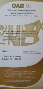   <b> Tema: Direitos Culturais: Normativa Internacional e Perspectiva para a Efetiva Proteção Nacional. <br /> Ano: 2006 <br /> Colocação: 1º Lugar Nome/ Equipe: Guilherme Cruz de Mendonça (líder), Adriana Sanajotti Nakamuta, Cíntia Mayumi di Carli Silva e Júlia Wagner Pereira <br /> Colocação: 2º Lugar Nome/Equipe: Não houve                   