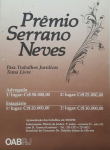 <b> 21º Prêmio Jurídico "Serrano Neves" <br /> -Direito e Informática <br /> -A Natureza Jurídica da Exceção das Verdades no Direito Brasileiro e as Conseqüências de sua Exata Configuração. <br /> -Proteção à Propriedade Industrial no Brasil <br /> - A Substituição Tributária no ICMS. <br /> -Mandado de Injunção. <br /> -A Situação Jurídica dos Índios à Luz da Constituição Federal de 1988 e Outras Relevantes.    